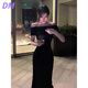 DALEY MODE法式御姐風(fēng)黑色一字肩連衣裙女夏款2025新款風(fēng)情萬(wàn)種修身包臀長(zhǎng)裙 黑色長(zhǎng)裙  S