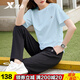特步（XTEP）冰絲運動(dòng)套裝女夏季新款短袖長(cháng)褲速干寬松大碼薄款體測健身跑步服 微光藍/【短袖+長(cháng)褲】 L/170