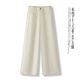婳如嫣天絲亞麻直筒褲子女2026年春夏季高腰大碼垂感舒適高腰闊腿休 白色 L 建議106-115斤