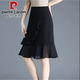 皮爾卡丹（pierre cardin）黑色雪紡短裙半身裙女夏季2025新款裙子高腰顯瘦a字魚尾裙包臀裙 2024黑色2025 2XL 建議120-130斤