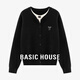 Basic House/百家好溫柔風(fēng)假兩件針織開衫春季新款蝴蝶結(jié)軟糯上衣 黑色 L