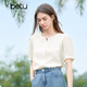 百圖betu女裝2025夏季新款襯衫國風(fēng)泡泡袖同色繡花短袖上衣女2503T48 淺杏色 L
