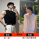 輕依縵無袖背心男夏季運(yùn)動坎肩外穿純色圓領(lǐng)T恤兩件換洗裝寬松吸汗馬甲 白色+黑色（兩件裝) XL 【建議130-150斤】