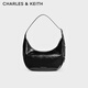 CHARLES&KEITH復(fù)古柔軟新月包腋下包斜挎包生日禮物七夕禮物CK2-40782526 Noir黑色 中包