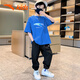 安踏兒童運動(dòng)套裝秋季短袖長(cháng)褲兩件套T恤2025新款透氣6-16歲衣服 藍T黑褲7115 150