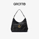 GROTTO個(gè)樂(lè )經(jīng)典黑石hobo包大小號植鞣綿羊皮腋下單肩斜挎軟包通勤禮物 經(jīng)典黑 金標L