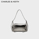 CHARLES&KEITH柔軟拉鏈單肩腋下包機車(chē)包包女包生日禮物新年禮物CK2-40782413 Pewter錫灰色 M