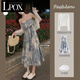 LPOX連衣裙扎染碎花吊帶連衣裙女套裝夏季薄款防曬開(kāi)衫油墨畫(huà)收腰款 開(kāi)衫+吊帶裙 S 75-95