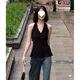 榮西圖（RONGXITU）法式欲不規(guī)則吊帶背心女外穿夏季新款美背內(nèi)搭掛脖露背無袖上衣 黑色 L
