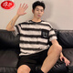 浪莎（LangSha）特大碼睡衣男夏季短袖純棉加肥子寬松薄款300斤青少年肥佬莫代爾2 短袖純棉XY1891條紋 5XL (體重 250-300斤)