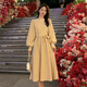 拉夏貝爾（La Chapelle）長袖針織連衣裙女裝新款2025年秋冬小個子寬松中長款裙子打底裙春 杏卡其色 S