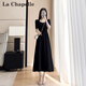 拉夏貝爾（La Chapelle）高級感赫本風短袖連衣女夏2025年新款顯瘦收腰長U領(lǐng)顯瘦連衣裙 黑色 L 建議115-130斤