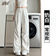 JZDZ碎花工裝褲女夏季2025新款高腰寬松休閑闊腿褲美式復古白色運動(dòng)褲奶白色 常規M