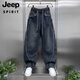 JEEP SPIRIT大碼2025春秋款牛仔褲男士潮流彎刀褲美式復古休閑水洗復古工裝褲 藍色【甄選好物】 XL 建議125-150斤