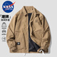 NASA MARVEL夾克男春秋季外套潮牌寬松休閑翻領(lǐng)工裝時(shí)尚情侶服 咖啡 S