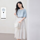 香影中袖襯衫女圓領(lǐng)2025夏裝新款慵懶泡泡袖氣質(zhì)淑女寬松藍色上衣 套裝 襯衫+半裙 M 160/84A/95-110斤