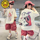 G.DUCKKIDS小黃鴨男童夏裝工裝套裝2025新款兒童裝夏季痞帥涂鴉短袖中大童時 【杏色】尖帽子的小丑套裝 160 建議身高145-155厘米