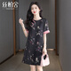 絲柏舍印花連衣裙2025夏季新款女裝圓領(lǐng)優(yōu)雅氣質(zhì)國(guó)風(fēng)拼接短裙