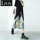 LPOX油畫風(fēng)半身裙女夏天2025新款女垂感過(guò)膝中長(zhǎng)裙復(fù)古高腰印花 水墨畫 L