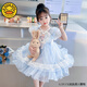G.DUCKKIDS小黃鴨高端女童艾莎公主裙2025年春季兒童洛麗塔甜美蕾絲生日禮服 藍色 100 cm