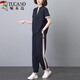 啄木鳥（TUCANO）夏季時尚休閑大碼套裝2025新款媽媽裝50-60歲洋氣母親節(jié)禮物衣服 藏青色套裝 2XL 115-130斤