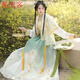 漢服女成人仙氣古裝漢服女初中生晴菲月原創(chuàng)漢服【 茶靈】對交穿半袖明制一片式褶裙春夏款正 【茶靈】綠色全套四件3米( 現(xiàn)貨 ) XL