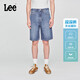 Lee涼涼褲25新品舒適直筒天絲中藍色男牛仔短褲休閑潮流A08140