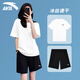 安踏運(yùn)動(dòng)套裝女夏季冰絲速干短袖t恤短褲女士衣服簡(jiǎn)約百搭女裝休閑服 白/黑-套裝 M/170 適合100-120斤