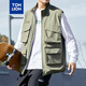 唐獅工裝馬甲外套男春秋裝新款多口袋工裝風(fēng)無(wú)袖馬甲夾克潮TB 灰湖綠 L