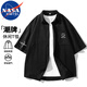 NASA MARVEL短袖襯衫男夏季襯衣外套翻領(lǐng)麂皮絨寬松潮牌休閑上衣 黑色 L