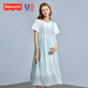 費(fèi)雪（Fisher-Price）費(fèi)雪孕婦夏裝連衣裙2025新款時(shí)尚假兩件寬松T恤長(zhǎng)裙夏季孕婦裙子 綠色連衣裙 L