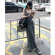 凰巣吊帶連衣裙女2025夏季修身顯瘦打底裙法式長(cháng)裙性感辣妹包臀修身 綠灰色M