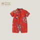 Shining Moment丨金玉滿堂 嬰兒連體衣夏季百天寶寶衣服紅色新生嬰兒衣服薄款 金玉滿堂-短袖立領(lǐng)連體衣 90cm