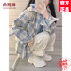 俞兆林（YUZHAOLIN）格子襯衫女2025春夏季新款韓版時(shí)尚百搭開衫外套寬松小個(gè)子襯衣女 淡藍(lán)色格紋衫 L