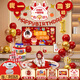 全品屋 一周歲抓周道具全套龍寶寶生日場(chǎng)景布置氣球裝飾背景墻儀式宴 男女龍寶電視投屏-1+紅布款18件