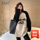FSAT美式復古衛衣插肩大碼打底衫中長(cháng)款女t恤寬松長(cháng)袖上衣女2025新款 2704*卡其拼黑(薄款) L