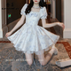春乏方領(lǐng)碎花短袖連衣裙女夏季新款小個(gè)子穿搭公主蓬蓬裙收腰初戀裙子 圖片色[ 蝴蝶結(jié)/8581#] M 90100斤