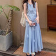 妙奕嘉小香風(fēng)連衣裙夏季純欲裙子套裝女兩件套2025新款法式氣質(zhì)長裙海邊 立體蝴蝶結(jié)兩件套【藍(lán)色】 M （建議90-100斤）