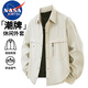 NASA MARVEL夾克男士春秋季潮牌美式男裝休閑戶(hù)外長(cháng)袖翻領(lǐng)工裝上衣 杏色 XL