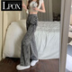 LPOX設計感小眾綁帶牛仔褲女2025春夏高腰寬松直筒高街ins潮闊腿褲子 煙灰色 M (95-100斤)
