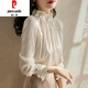 皮爾卡丹（pierre cardin）白色雪紡襯衫女士裝春秋2025年新款洋氣時(shí)尚上衣小衫長(cháng)袖襯衣 米白色 《歐貨法式洋氣時(shí)髦小衫 2XL (120-135斤)