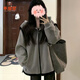 乖甜星灰色拼接外套女春秋季設計美式復古2025休閑寬松顯瘦立領(lǐng)中性風(fēng) 灰色 高品質(zhì)毛呢面料 2XL