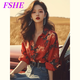 FSHE港風(fēng)復古輕熟上衣2025新款女春夏季法式小眾設計感紅色印花襯衫女 6710-紅色 L 【建議105-115斤】