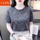 紅蜻蜓純棉女裝短袖女夏季女士t恤寬松體恤休閑印花2025夏季新款上衣 灰色 L