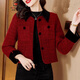 AEMAPE小香風(fēng)呢子短外套女秋冬2025年新款氣質(zhì)修身洋氣粗花呢上衣 酒紅色 XL 建議120-130斤