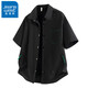 真維斯冰絲涼感短袖襯衫男士休閑日系工裝夏季外套男生寬松潮牌襯衣服 博京1008/25-4216黑色 XL
