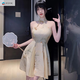 冰玉豐姿（bing yu feng zi）印花旗袍睡裙女夏季2025新款性感睡衣裙子古風(fēng)純欲情趣睡衣家居 米黃【連衣裙】 【后背無(wú)遮擋】 均碼 適合體重80-125斤