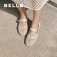 百麗（Belle）七夕禮物度假風鏤空瑪麗珍鞋女25夏新透氣平底淺口單鞋D7Q1DBQ5 米白 38 (240mm)