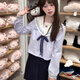 小野七天jk制服套裝襯衫水手服日系少女學(xué)生基礎(chǔ)款學(xué)院風(fēng)寬松百搭上衣女 霧中水色 長(zhǎng)袖+39CM紺色短裙 M