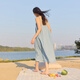 朵朵·可可25夏季新款純棉簡(jiǎn)約寬松大碼吊帶長(cháng)睡裙可外穿家居服 淺藍 M (160)
